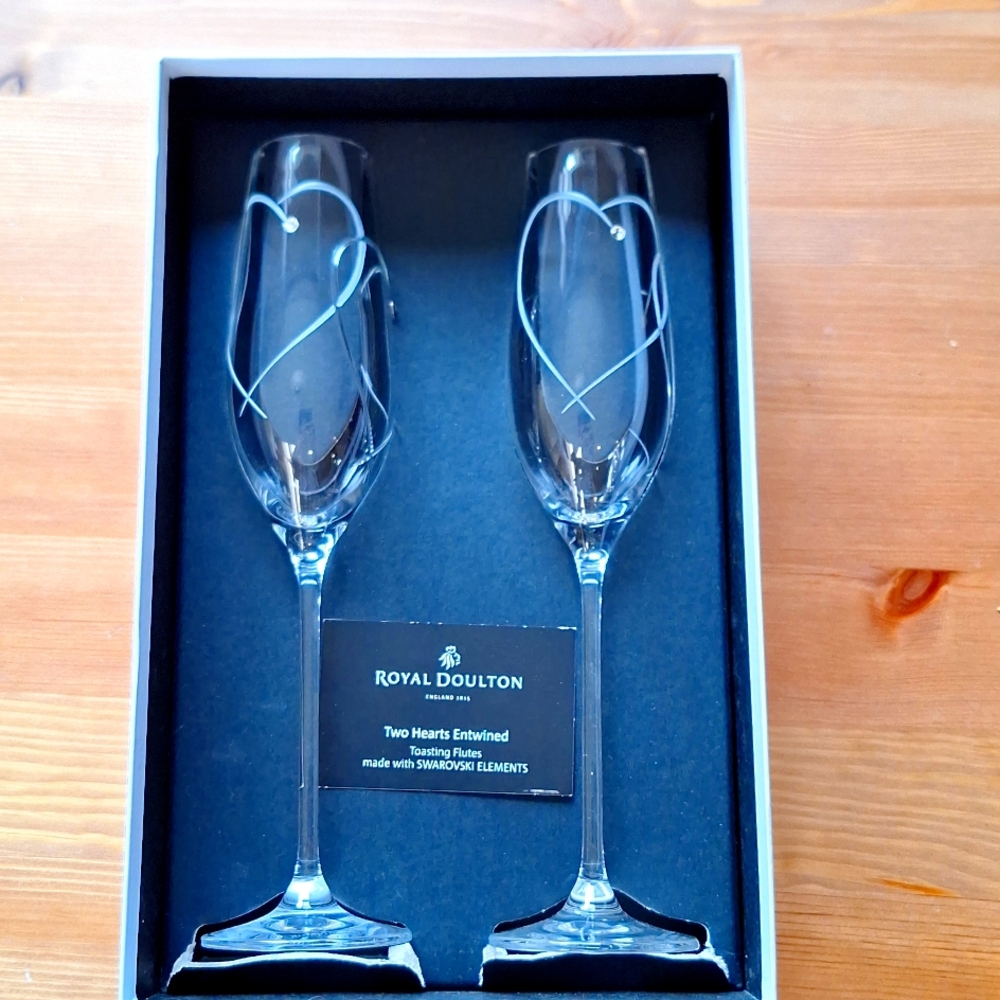 #AAP Royal Doulton Toasting Flutes  Swarovski Elements. Wedding, Celebration